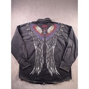 Vintage Hama Shirt Men's XL Embroidered Studded Jeweled Rhinestone Black Y2K